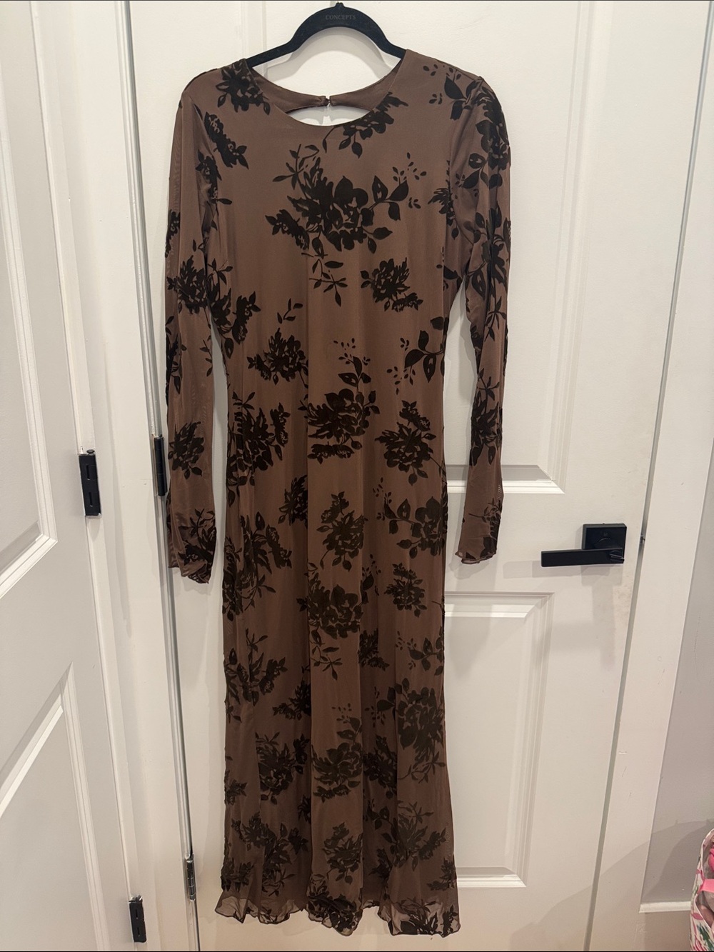 Long Sleeve Brown Floral Maxi Dress
